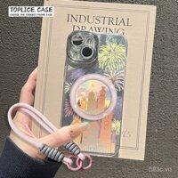 Ốp điện thoại hình lông vũ với giá đỡ từ tính tương thích với iPhone 16, chống sốc 14, 12, 13, lỗ lớn Xr, cao cấp 11, lâu đài đầy màu sắc 8 Plus TFEN