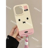 Ốp điện thoại hình thỏ Miffy dễ thương 16 tương thích với iPhone 15 Pro Max có dây đeo 14/13/12 hoạt hình x/xs/8 mềm