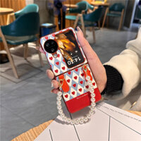 Ốp điện thoại hình trái tim tình yêu dễ thương Hàn Quốc có dây đeo bằng da Vòng tay ngọc trai cho OPPO Find N2 Flip findn2 Flip Find N3 Flip Back Cover