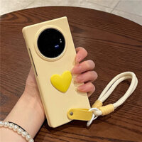 Ốp điện thoại hình trái tim tình yêu màu vàng sang trọng có dây đeo chống mất cho OPPO Find N5 FindN5 FindN5 Ốp lưng chống sốc