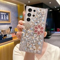 Ốp điện thoại hoa hồng ngọc trai Bling cho Samsung Galaxy S25 S24 Ultra S23 S22 S21 S20 Plus Note20 A53 A73 A74 A54 A55 5G Vỏ chống sốc kim cương bạc lấp lánh sang trọng
