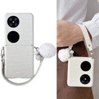 Ốp Điện Thoại Họa Tiết Cá Sấu Cho HuaWei P50 Pocket 2 Hairball Dây Đeo Tay Bảo Vệ PC Vỏ Cứng Mặt Sau