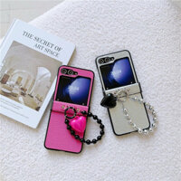 Ốp Điện Thoại Họa Tiết Lichee Sang Trọng Với Hạt Trái Tim Tình Yêu Bracelt Cho Samsung Galaxy Z Flip 5 6 Z Flip6 ZFlip 5 Zflip6 Zflip5 Ốp Lưng Chống Sốc