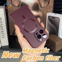 Ốp Điện Thoại Họa Tiết Sợi carbon Từ Tính Có Tấm Bảo Vệ lens Cho iphone 15 pro max 15 14 13 12 pro max 13promax