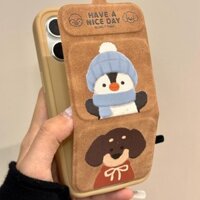 Ốp Điện Thoại Hoạt Hình Chim Cánh Cụt Puppy Cho IPhone 16Promax 15 14Pro 13 Flip Bracket Vỏ Điện Thoại 12 Pro Max 13pm Vỏ Bảo Vệ