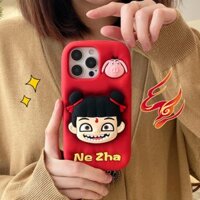 Ốp điện thoại hoạt hình hoạt hình Nezha bằng silicon mềm có vòng đeo tay, Thích hợp cho IPhone 13 14 15 16 Pro Max Vỏ mềm