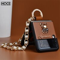 Ốp điện thoại HOCE da nắp gập đính đá có vòng đeo tay cho Samsung Galaxy Z Flip 3 5G Z Flip 4 Zflip3 Flip4