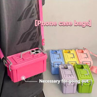 Ốp Điện Thoại Hộp Bảo Quản Ba Lô Cho iPhone 15 14 13 12 ProMax Ngoài Trời Đi Chơi Mang Theo Túi Đựng Mỹ Phẩm Sáng Tạo Màu Kẹo Bạn Gái Bog Có Dây Vỏ iPhone Hoa Hồng Hồng Tím