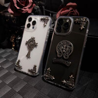 Ốp diện thoại iphone chrome hearts trong chống ố đen bạc dành cho 11-11pro-11prm/12-12pr-12prm/13-13pr-13prm 14 14prm