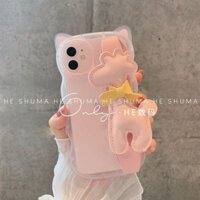 Ốp điện thoại iPhone dây đeo cổ tay hoạt hình ba chiều màu hồng cho 16/15/14/13promax/12/11