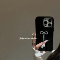 Ốp điện thoại iPhone dây mỏng màu đen kiểu ballet với nơ đơn giản, tương thích với 16/15/14 Pro Max/13/12