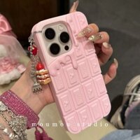 Ốp điện thoại iPhone hình bánh sôcôla 3D màu hồng đầu thu tương thích với 16 Pro Max/15/14/13/12