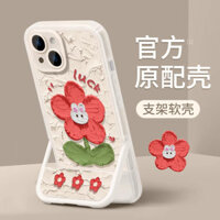 Ốp điện thoại iPhone hình thỏ hoa hoạt hình, giá đỡ vô hình, tương thích với iPhone 16 Pro Max/15/14/13/12