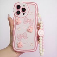 Ốp Điện Thoại iphone lượn sóng gắn rabbit hồng cho ip 6/7/8 x/xs/xr/xsm 11/12/13/14/15 pro plus prm- xx3076