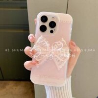 Ốp điện thoại iPhone phong cách Ins, thanh lịch với ren và nơ, tương thích với iPhone 16 Pro Max/15/14/13/12