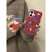 Ốp điện thoại iPhone 16/15/14/13 Pro Max/12 chống sốc hình mèo KT với đồ chơi rung có nơ và chân đế từ tính