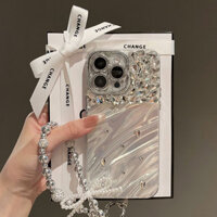 Ốp Điện Thoại Kim Cương Giả Lấp Lánh Thời Trang Tương Thích Với IPhone 16 15 14 13 12 Pro Max Cho IP 15PM 14Promax 16Plus Vỏ Bảo Vệ Kính Ống Kính Kim Cương Lấp Lánh Có Dây Xích Tay