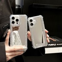 Ốp điện thoại kim cương giả lấp lánh thời trang Tương thích cho IPhone 16 Pro Max 16e IP 15 PM 14 Plus 13 12 Pro Max Vỏ gương mạ chống sốc dày
