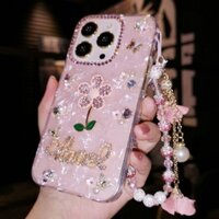 Ốp Điện Thoại Kim Cương Giả Thời Trang Cho IPhone 16 Pro Max Plus Tương Thích Với IP 13 14 15 Pro Max 11 12 PM Ốp Lưng Có Dây Xích Tay