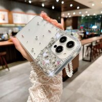 Ốp điện thoại kim cương lấp lánh thời trang Bling cho IPhone 11 12 13 Pro Max IP 14 15 16 Pro Max Plus Bảo vệ chống sốc Vỏ kim cương sáng bóng có dây chuyền pha lê