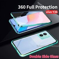 Ốp Điện Thoại Kính Cường Lực Hai Mặt Viền Kim Loại Nam Châm Xoay 360 Độ Cho vivo y27s y36 4g y 36 5g y27 2023° Ốp Điện Thoại Chống Sốc Thời Trang Cho Iphone