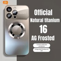 Ốp Điện Thoại Kính Từ Tính Mờ Titan Tự Nhiên AG Cho iPhone 16 Pro Max 11 12 13 14 15 Pro Max Vỏ Cứng Bảo Vệ Ống Kính Máy Ảnh Sạc Không Dây Vỏ Chống Sốc Mờ