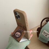 Ốp Điện Thoại Labu Thỏ Cho iPhone 16 15 14 13 12 Pro Max iPhone Có Giá Đỡ Điện Thoại Màu Nâu Hoạt Hình Hàn Quốc