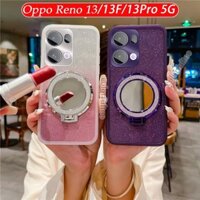 Ốp Điện Thoại Lấp Lánh Mạ Oppo Reno 13F 5G Cho Oppo Reno 13 Pro 13Pro Reno13 F Reno13F 4G 5G Trong Suốt Bling Mềm TPU Vỏ Silicon Gương Giá Đỡ Vòng Từ Tính Ốp Lưng