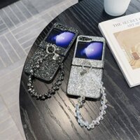 Ốp điện thoại lấp lánh thời trang Hàn Quốc Ins có dây chuyền vòng tay pha lê cho Samsung Galaxy Z Flip 6 Z Flip5 Z Flip 4 Z Flip 3 Ốp lưng