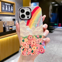 Ốp Điện Thoại Long Lanh Hoa Hồng Cầu Vồng Sang Trọng Cho IPhone 15 Pro Max 11 12 13 14 Pro Max 14 15 Plus Màu Hồng Mềm Silicon Chống Sốc Bao Kim Loại Ống Kính