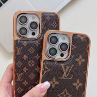 Ốp điện thoại mạ da cao cấp lv iPhone 16 15 14 13 12 11 pro max Vỏ bảo vệ 16plus i11 chống sốc