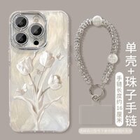 Ốp Điện Thoại Màu Gradient Vòng Tay Hoa Tulip Trắng Cho iPhone 16 Promax 15 Plus 14 Pro 13 12 11 XSMA XR X Ốp Lưng Bảo Vệ Chống Rơi