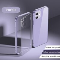 Ốp Điện Thoại Màu Tím Khung Kim Loại Mặt Kính Bảo Vệ Camera Cho IPhone 14 13 12 Pro Max