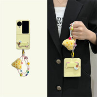 Ốp Điện Thoại Màu Vàng Dễ Thương Có Mặt Dây Chuyền Phô Mai Sang Trọng Cún Con Giá Đỡ Cho OPPO Find N2flip N3Flip N2 flip N3 Ốp Lưng Chống Sốc