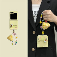 Ốp Điện Thoại Màu Vàng Dễ Thương Với Mặt Dây Chuyền Phô Mai Sang Trọng Cún Con Giá Đỡ Cho Samsung Galaxy Z Flip 5 6 Z Flip5 Flip6 Bao Có Giá Đỡ