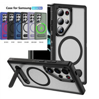 Ốp điện thoại mờ giá đỡ từ tính cho Samsung Galaxy S25 S24 S23 S22 S21 Ultra Plus S23 FE Sạc không dây Four Coner Vỏ chống sốc chống rơi