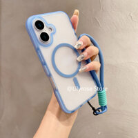 Ốp điện thoại mờ iPhone 12 13 14 15 16 Pro Max Ốp lưng iPhone trong suốt Màu kẹo có dây chuyền ngoài trời Màu xanh hồng