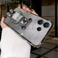 Ốp điện thoại mới Redmi Note14 Ốp lưng có chân đế hình gấu 3D sang trọng mỏng Gradient mạ lấp lánh cho bé gái sành điệu cho ốp lưng Redmi Note 14 Pro +