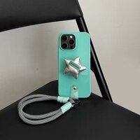 Ốp Điện Thoại Nhật Bản Hàn Quốc Niche Peacock Blue Star Bracket Dây Đeo Tay iPhone15promax Ốp Điện Thoại 13 / 14 Mềm 11 Chống Sốc x