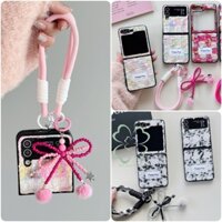 Ốp Điện Thoại PC Cứng Chống Sốc Phối Da Bện Đính Nơ Thời Trang Cho Samsung Galaxy Z Flip 5 Z Flip 4 Z Flip 3