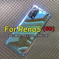 Ốp điện thoại pin thủy tinh trong suốt cho OPPO Reno5 5G CPH2145 Vỏ cửa phía sau + Thay thế ống kính máy ảnh + Nhãn dán