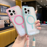 Ốp điện thoại sạc không dây bọc túi khí ba trong một cho iPhone 16 15 13 14 12 11 Pro Max 16 15 14 Plus 11PRO acrylic có dây treo tích hợp vỏ cứng chống sốc trong suốt