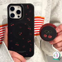 Ốp điện thoại sạc không dây Cherry toàn màn hình dễ thương có giá đỡ từ tính cho iPhone 16 15 14 13 12 Pro Max Ốp lưng bảo vệ cứng chống sốc