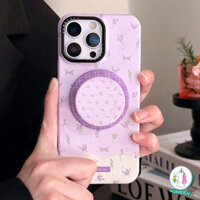Ốp điện thoại sạc không dây hoa tím INS Hàn Quốc có giá đỡ từ tính cho iPhone 16 15 14 13 12 Pro Max Ốp lưng bảo vệ cứng chống sốc