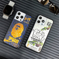 Ốp Điện Thoại Sạc Từ Tính Họa Tiết BAPE Hợp Thời Trang Cho iPhone 16 Pro Max 15 12 13 14 Pro Max 16Plus Vỏ Vải Silicon Mềm Chống Rơi Acrylic Ốp Lưng Chống Sốc