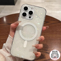 Ốp điện thoại sạc từ tính họa tiết vỏ Laser sang trọng cho IPhone 16 15 Plus 14 13 12 11 Pro Max Ốp lưng cứng lai chống rơi chống bụi bẩn