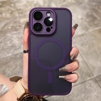 Ốp Điện Thoại Sạc Từ Tính Màu Tím Sâu Cho iPhone 16 15 11 12 13 14 Pro Max 16 Plus Sang Trọng Bảo Vệ Ống Kính Máy Ảnh Trong Suốt Matte Chống Sốc Acrylic Cover
