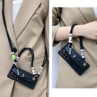 Ốp Điện Thoại Samsung Galaxy Z Fold 6 5 4 3 2 5G Thời Trang Dễ Thương Cà Phê Gấu Cổ Tay Giá Đỡ Da Đen Vỏ Điện Thoại Có Dây Đeo Tay Ngắn Dài