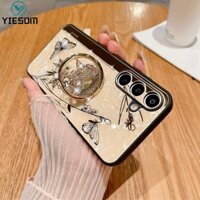 Ốp Điện Thoại Samsung Galaxy A16 A36 A56 A06 A15 A25 A35 A55 5G A14 A24 4G A34 A54 5G A53 A23 A52 A52S A72 Sang Trọng 3D Lấp Lánh Kim Cương Nhẫn Bướm Đứng Chống Sốc Bìa Cứng