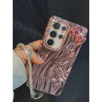 Ốp điện thoại sang trọng dây kim cương cho Samsung S25 Ultra, nơ lấp lánh với dây chuyền, vỏ điện thoại phong cách cho galaxy S23 FE S4 Plus A14 A15 QJ15